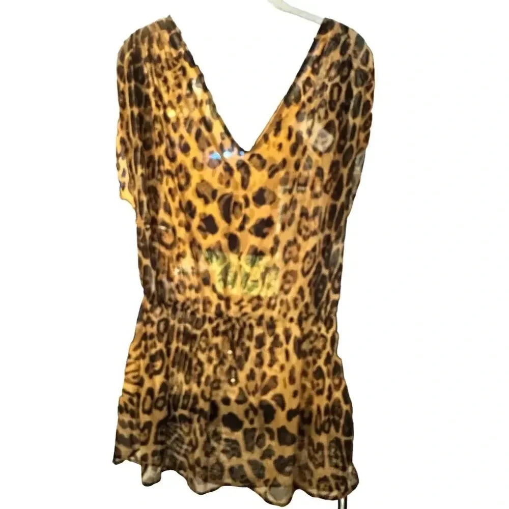 Ralph Lauren Women's Leopard-Print Tunic Cover-Up V-Neck Size M​ - Picture 5 of 9